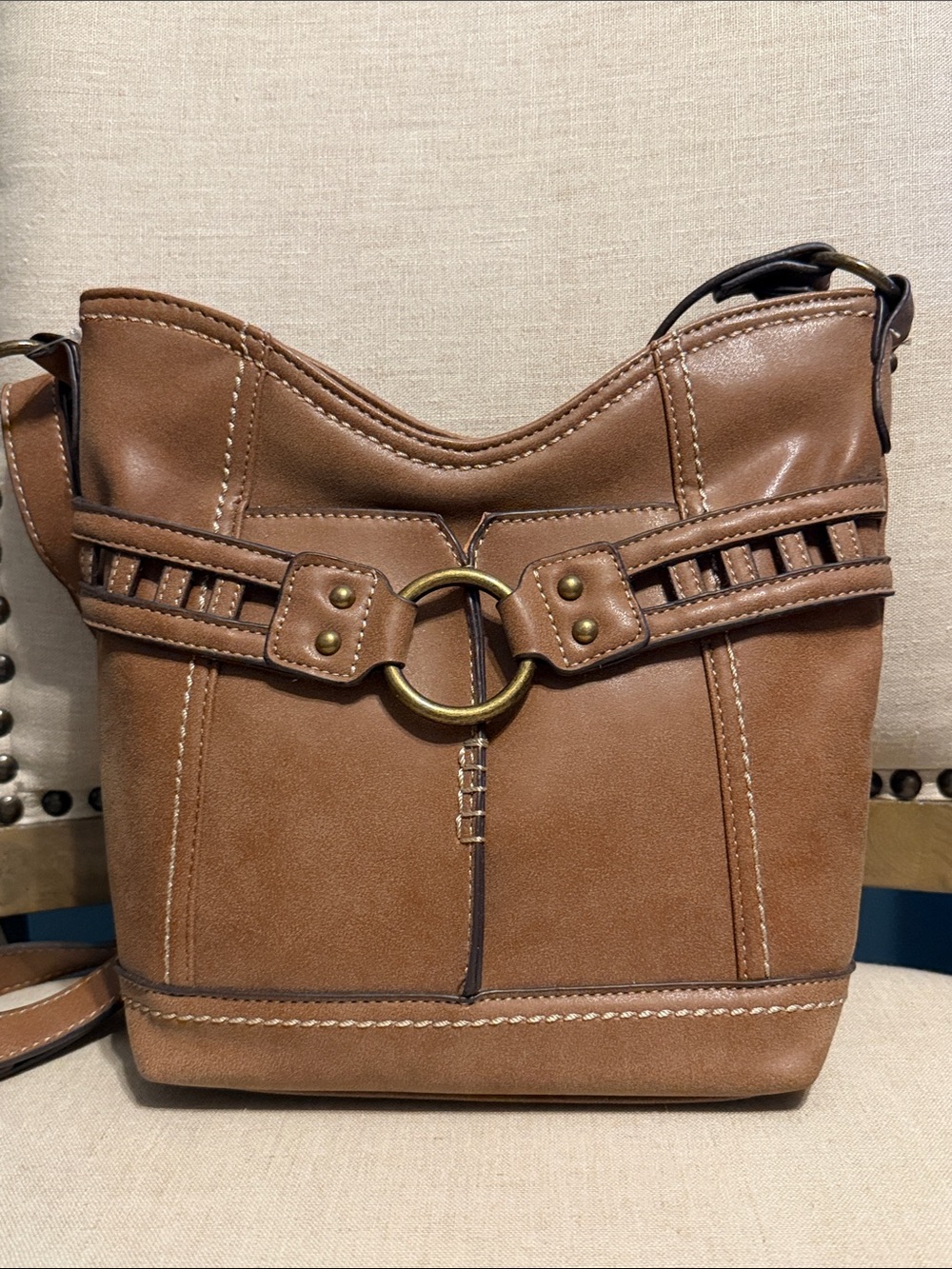 Brown Leather-Style Women’s Crossbody Bucket Bag